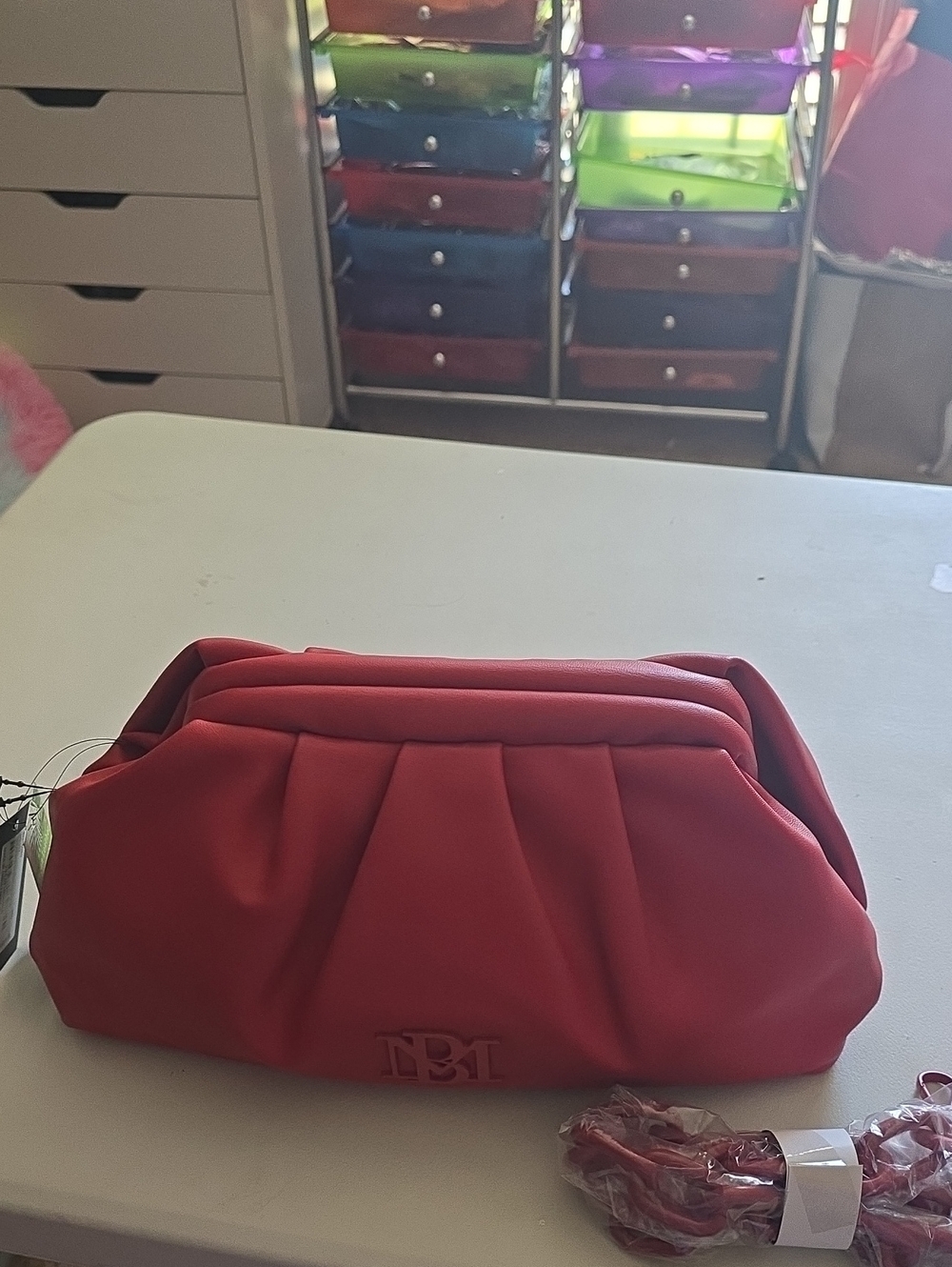 Badgley Mischka Red Pleated Clutch Wristlet